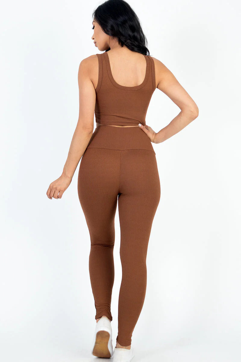Chic Ribbed Crop Top & Leggings Set: Your Essential Ensemble by CAPELLA!!