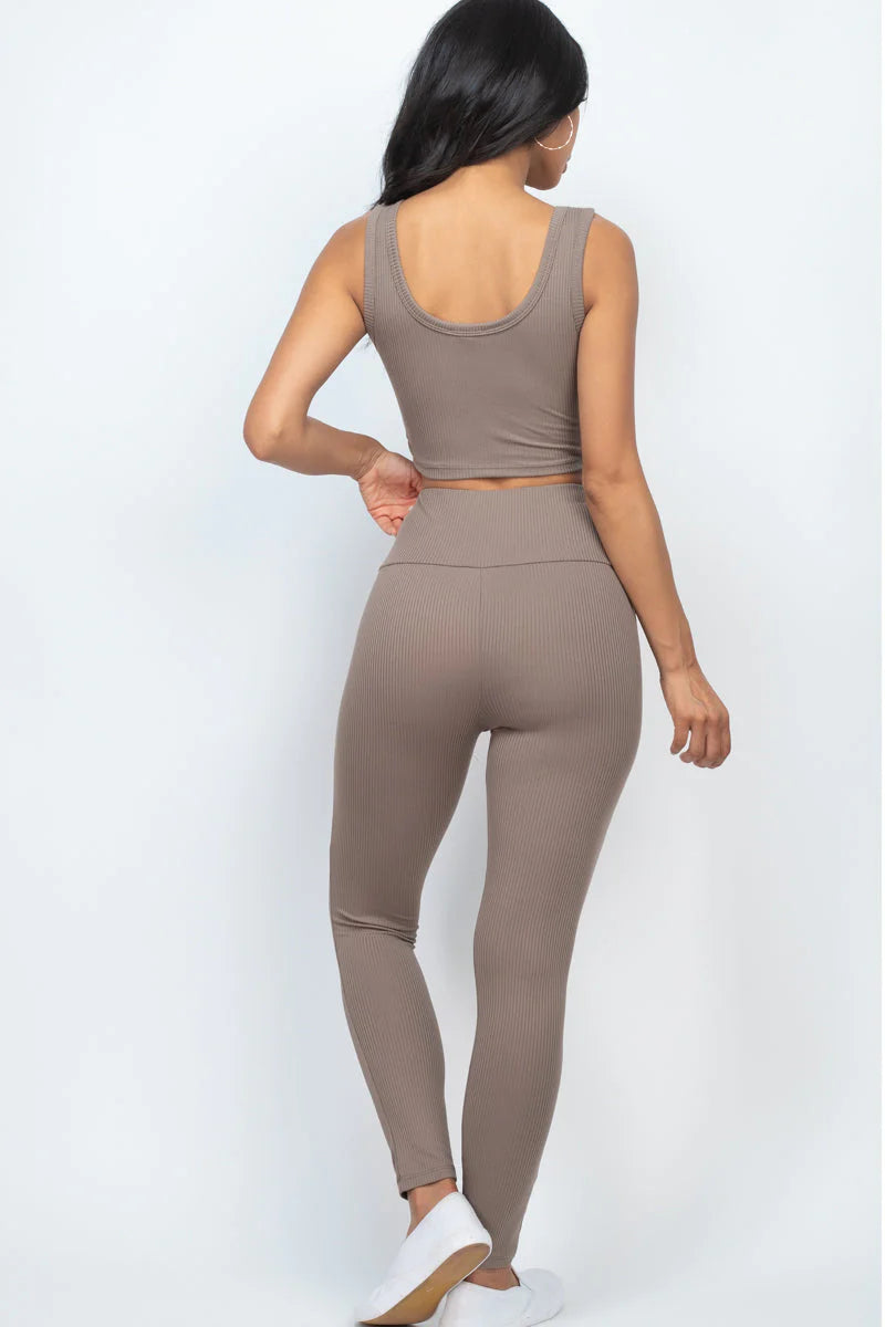 Chic Ribbed Crop Top & Leggings Set: Your Essential Ensemble by CAPELLA!!