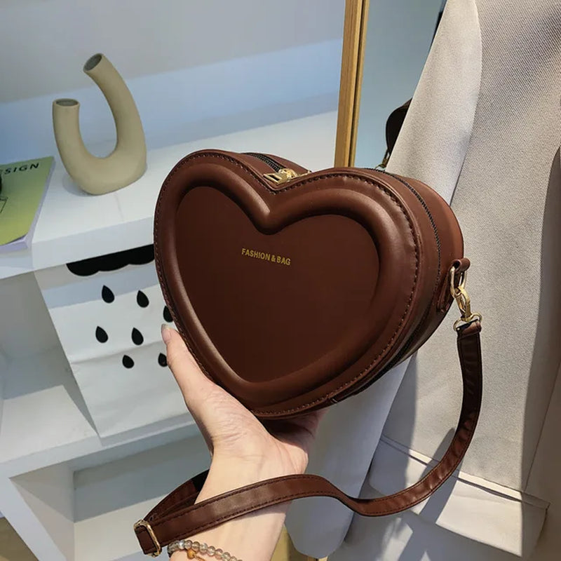 Hot Sale Heart Shape Crossbody Bags for Women Solid Pu Leather Shoulder Bags Fashion Handbags