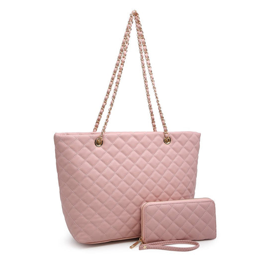 Poppy Quilted Leather Handbag Set with Chain Strap - Tote, Satchel, Wallet - Timeless Classic Collection!