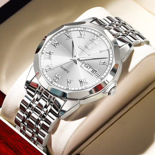 Sleek Silver Men's Watch - Stainless Steel Strap, Large White Face, Date Function & Water Proof(IP68)!