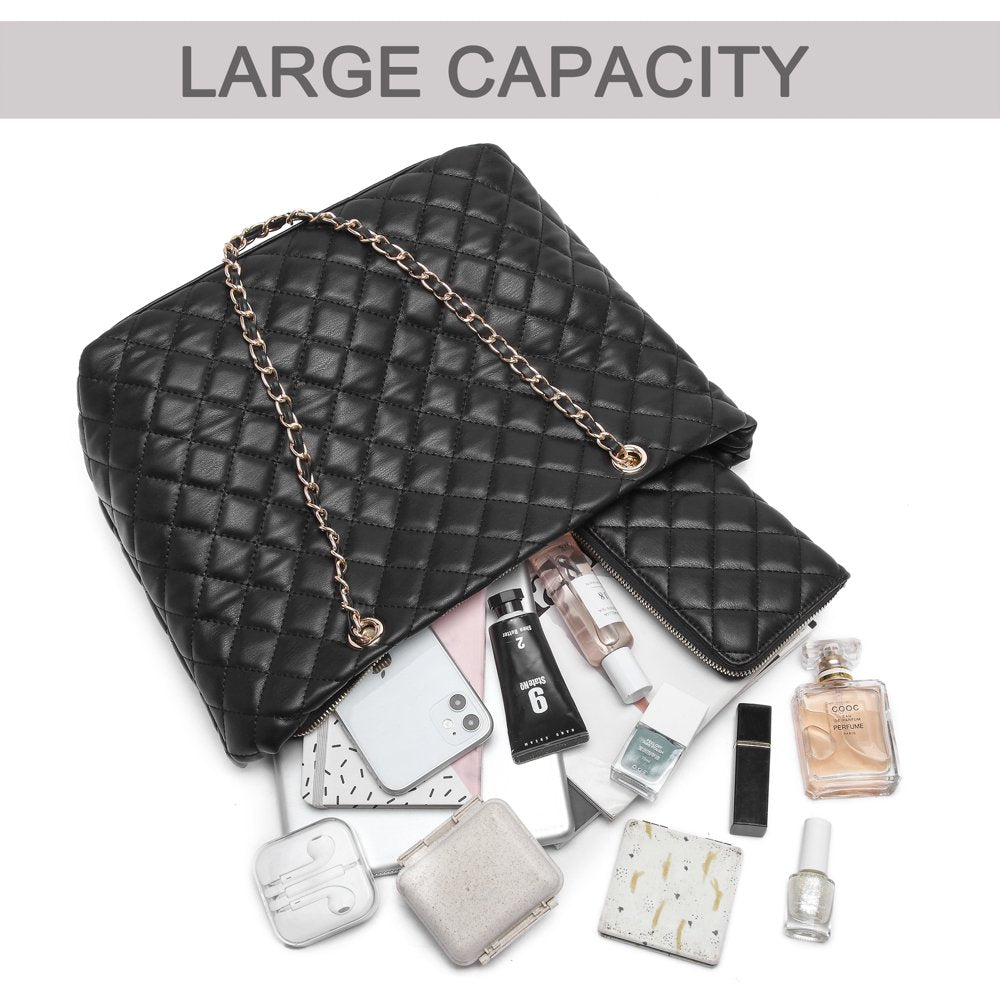 Women's Leather Handbag Set with Chain Strap - Tote Bag, Satchel, and Wallet - Classic Elegance in Every Detail!