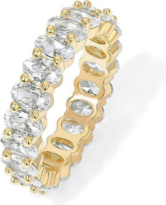 14K Yellow Gold Plated Stackable Rings with Oval Cubic Zirconia - A Timeless Elegance for Women, Size 7!!