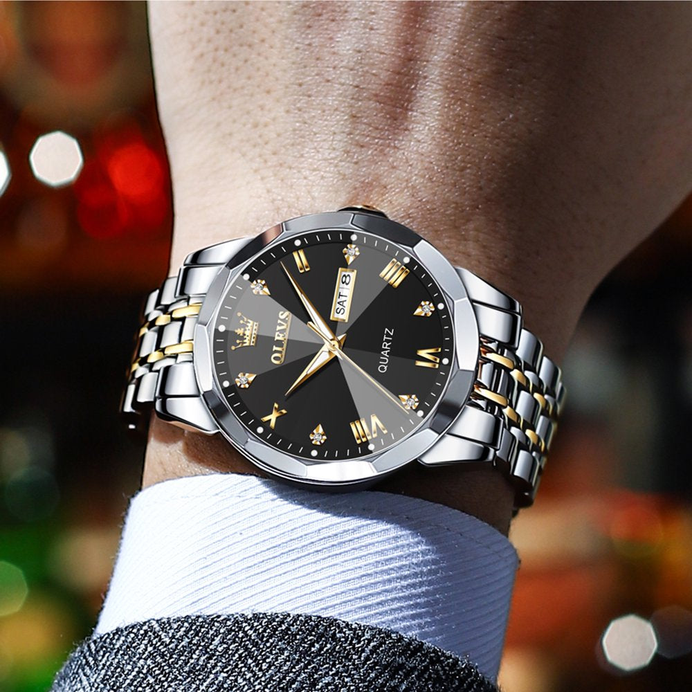 Men's Diamond Luxury Two-Tone Stainless Steel Watch - A Fusion of Style, Precision, and Luminous Sophistication!
