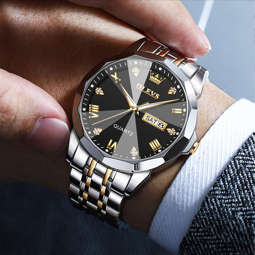 Men's Diamond Luxury Two-Tone Stainless Steel Watch - A Fusion of Style, Precision, and Luminous Sophistication!